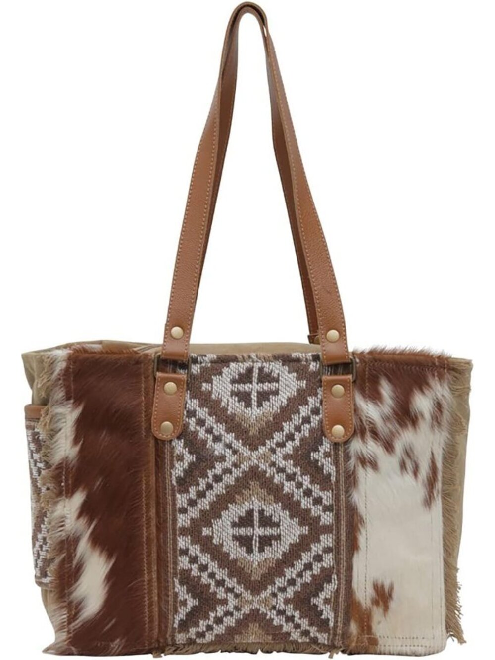 Western Canvas Tote Bag for Women - Cotton & Upcycled Leather Shoulder Weekender